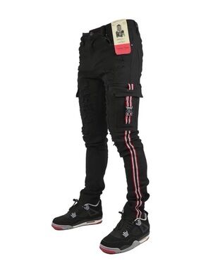 Industrial Indigo Jeans Mens 38x34 Red Distressed Cargo Skinny Denim Pants